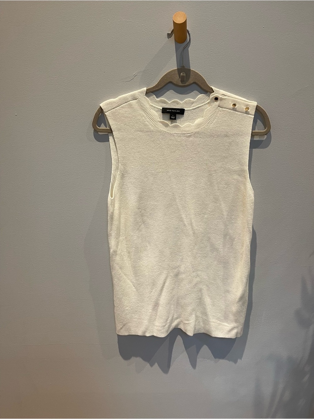 Ann Taylor Sleeveless Knit Top with Shoulder Buttons - Ivory